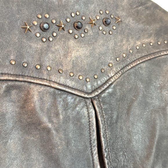 Dylan Los Angeles Womens Embellished Leather Jacket Medium Dark Brown Distressed - Picture 9 of 12